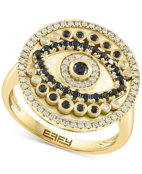 EFFY® Black Diamond (3/8 ct. t.w.) & White Diamond (1/4 ct. t.w.) Evil Eye Ring in 14k Gold