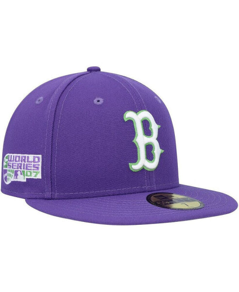 Men's Purple Boston Red Sox Lime Side Patch 59FIFTY Fitted Hat