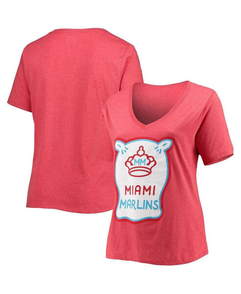 Women's Heathered Red Miami Marlins City Connect Plus Size V-Neck T-shirt