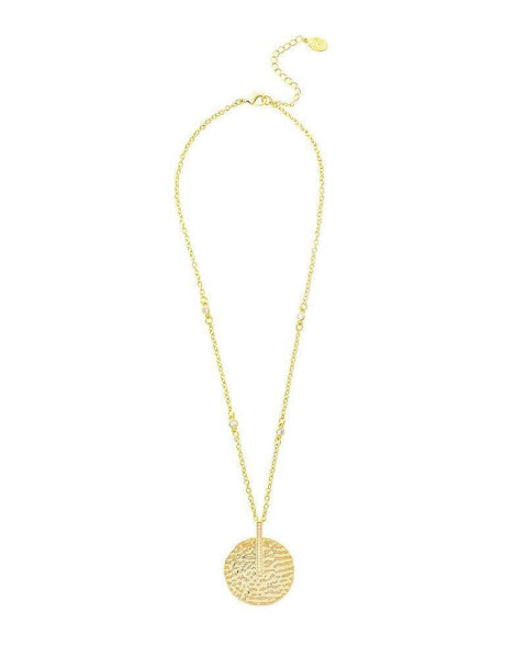 Satin Disc with Cubic Zirconia Accent Bale Pendant Necklace