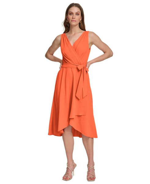 Women's Sleeveless Faux-Wrap Dress