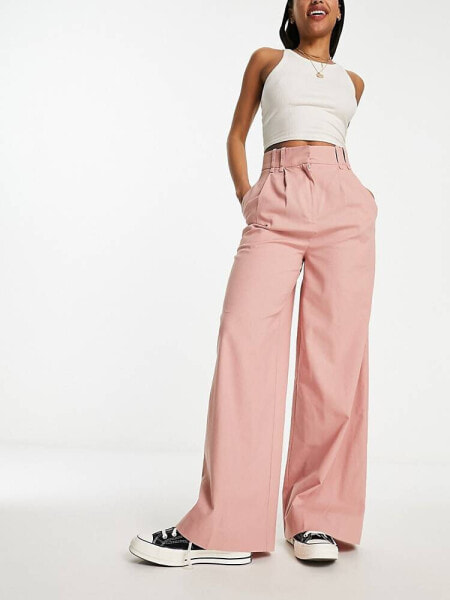 ASOS DESIGN wide leg suit trouser with linen in dusty pink