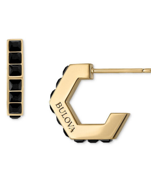 Gold-Tone IP Stainless Steel Small Black Spinel Hoop Earrings, 0.55"
