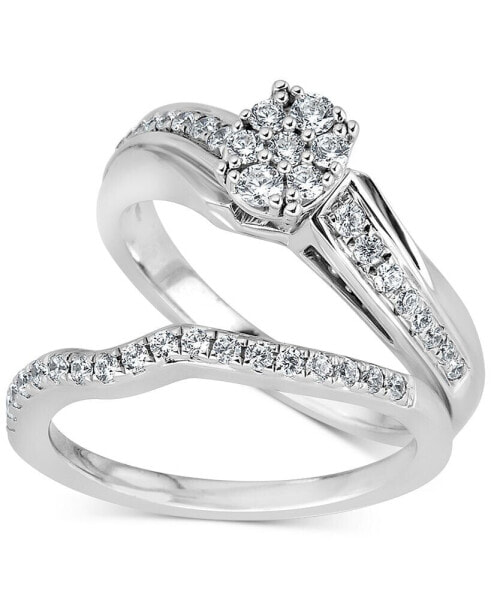 Diamond Cluster Bridal Set (1/2 ct. t.w.) in 14k White Gold