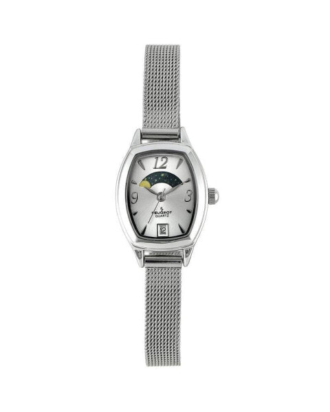 Women's Silver Dial Sun Moon Watch 30x20mm Calendar Mesh Bracelet