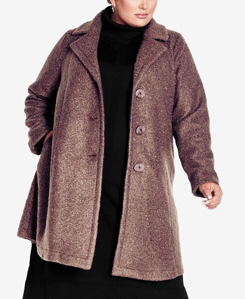 Plus Size Boucle Button Front Coat