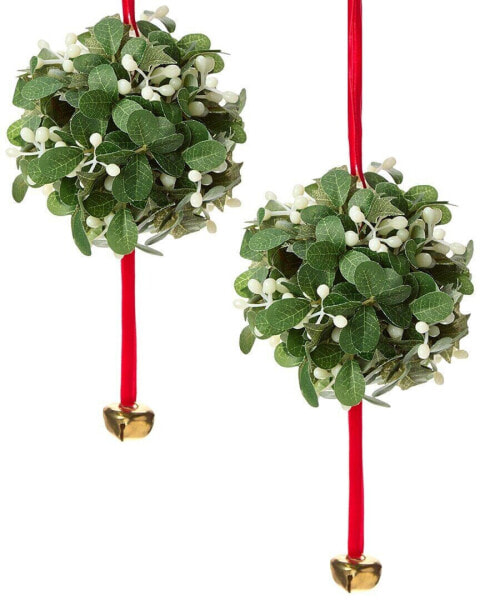 Kurt Adler 2Pc Mistletoe Ball Christmas Ornaments Multicolor