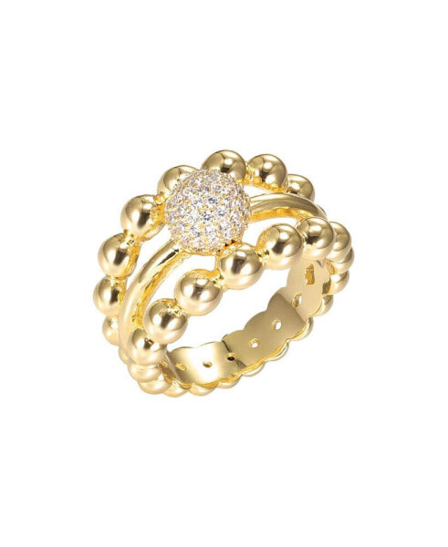 Solid and Pave Triple Row Beaded Ring