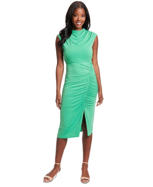 Women's Cowl Neck Ruched Midi Dress