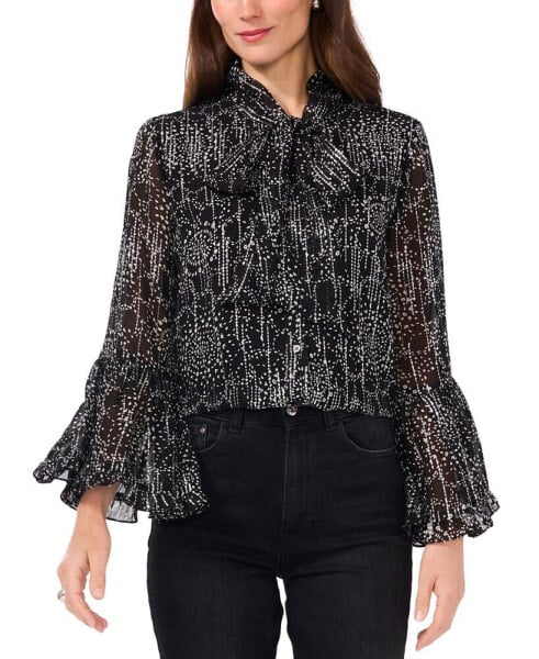 Women's Tie-Neck Flare-Sleeve Top