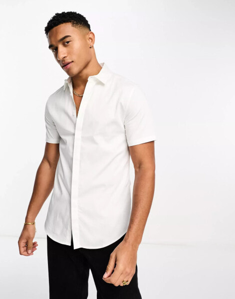 ASOS DESIGN slim fit sateen shirt in white