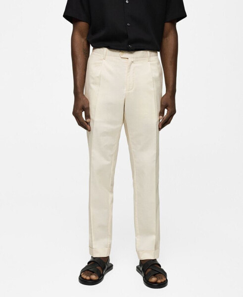 Men's Pleated Cotton Linen Trousers