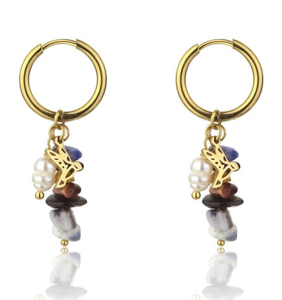 Stylish gold-plated hoop earrings 2 in 1 Norah EWE23055G