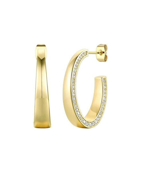 Sterling Silver with Cubic Zirconia Tapered ¾ C - Hoop Earrings