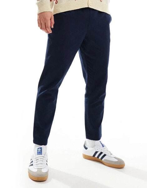 Another Influence linen mix tapered trousers in navy