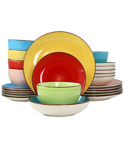 Sebastian 24 Piece Double Bowl Stoneware Dinnerware Set, Service for 6