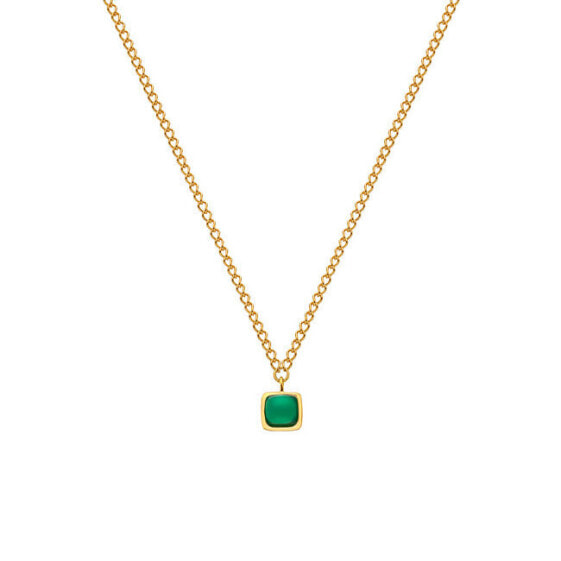 Fine Gold Plated Necklace with Green Agate and Diamond Gemstones DN197