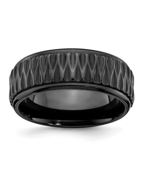 Black Zirconium Polished Grooved Wedding Band Ring