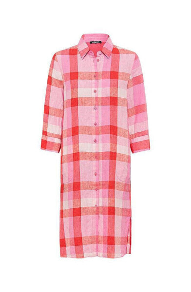 Women's 100% Linen Plaid Shirt Dress