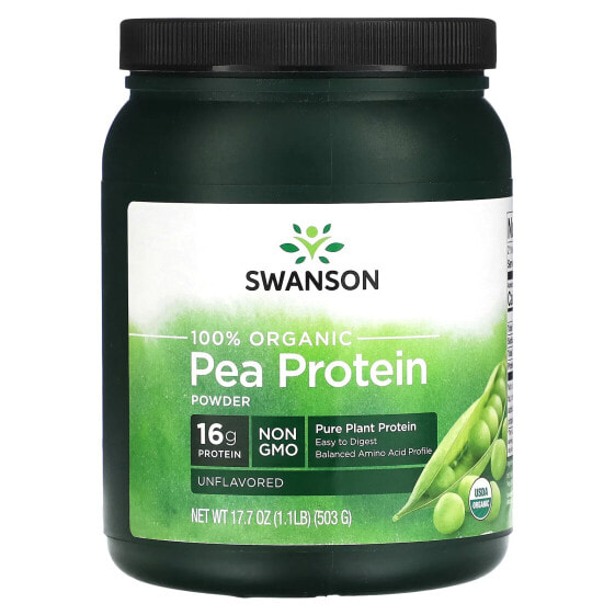 Растительный протеин Swanson 100% органический гороховый порошок, без вкуса, 503 г