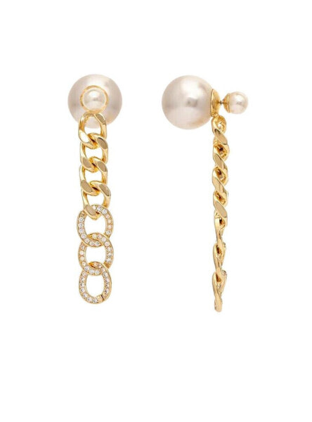 Pearl Front-Back + Cubic Zirconia Chain Dangle Earrings