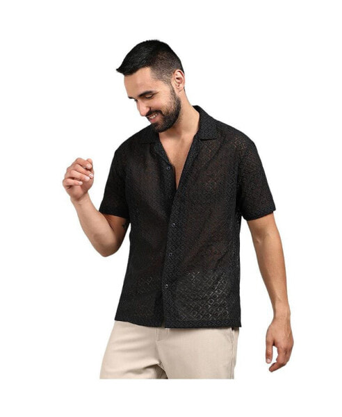 Men's Midnight Black Floral Embroidered Shirt