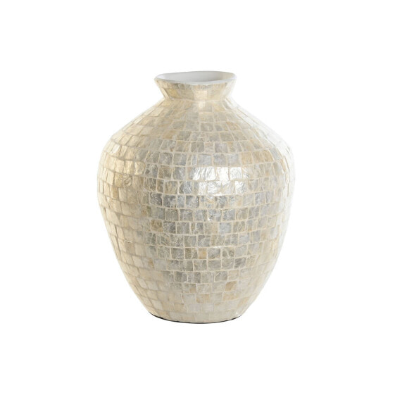 Vase DKD Home Decor White Bamboo Mother of pearl Natural Leaf of a plant Mediterranean 30 x 30 x 36 cm