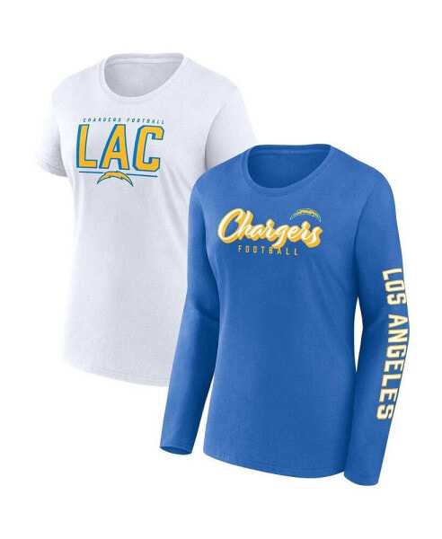 Women's Powder Blue, White Los Angeles Chargers Two-Pack Combo Cheerleader T-shirt Set