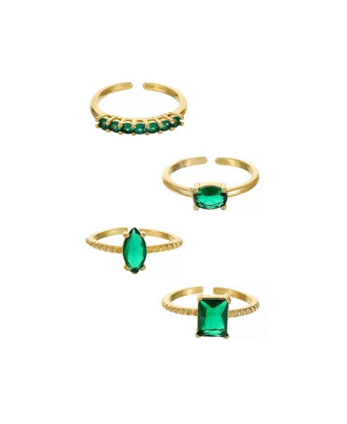 18k Gold-Plated 4-Pc. Set Color Cubic Zirconia Rings