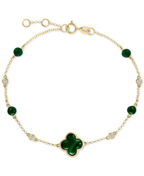 EFFY® Malachite & Diamond (1/20 ct. t.w.) Chain Bracelet in 14k Gold