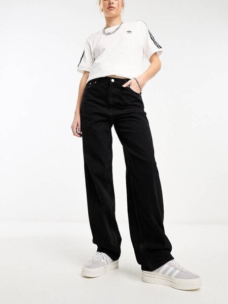 Weekday Rail mid waist loose fit straight leg jeans in black