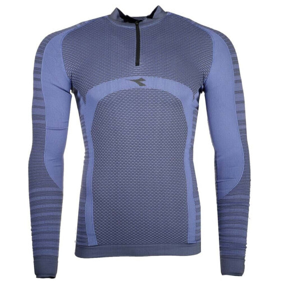 Diadora Adv Half Zip Mock Neck Long Sleeve Athletic T-Shirt Mens Blue Casual Top
