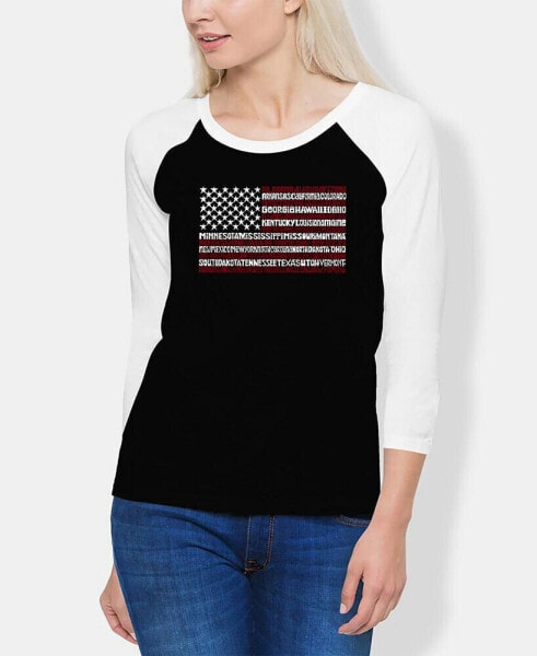 Women's Raglan 50 States USA Flag Word Art T-shirt