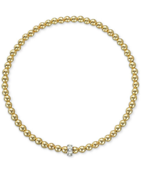 Diamond Accent Rondelle Polished Bead Stretch Bracelet in 14k Two-Tone Gold
