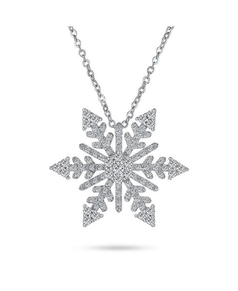 Winter Holiday Party Christmas Dangle Snowflake Pendant Necklace for Women Teen Rhodium Plated
