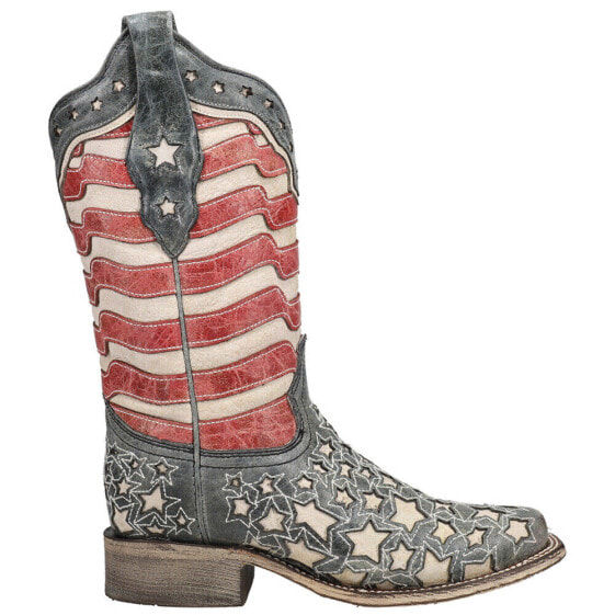 Corral Boots Stripes & Stars TooledInlay Square Toe Cowboy Womens Size 6.5 M Ca