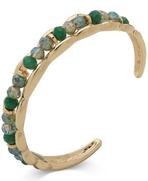 Gold-Tone Green Multi Beaded Cuff Bracelet
