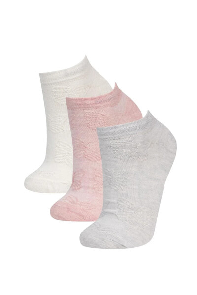 Kadın Kelebek Desenli 3'lü Pamuklu Patik Çorap B8446axns