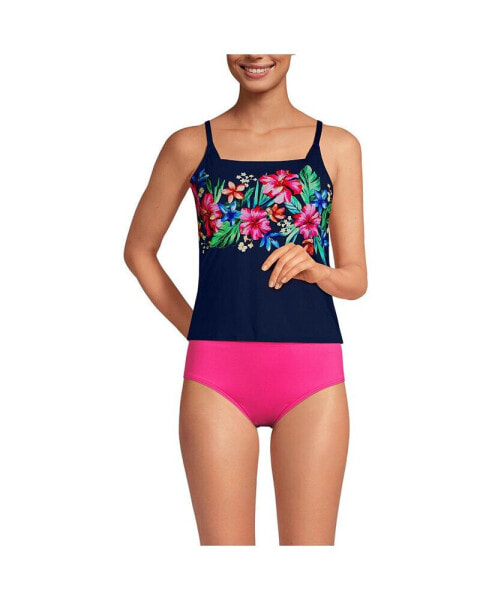 Women's D-Cup Chlorine Resistant Square Neck Tankini Swimsuit Top