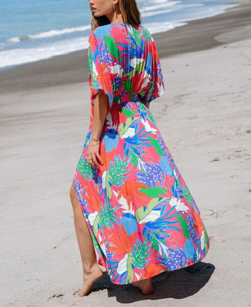 Women's Bright Tropical Smocked Maxi Beach Dress