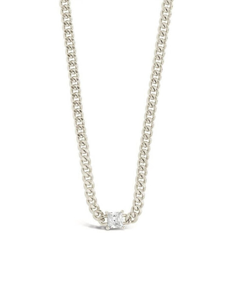 Curb Chain Necklace with Stationed Cubic Zirconia