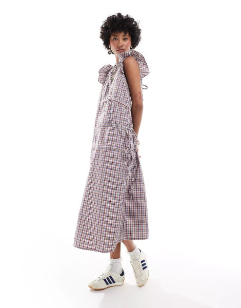 Reclaimed Vintage maxi dress with asymmetric ruching in gingham