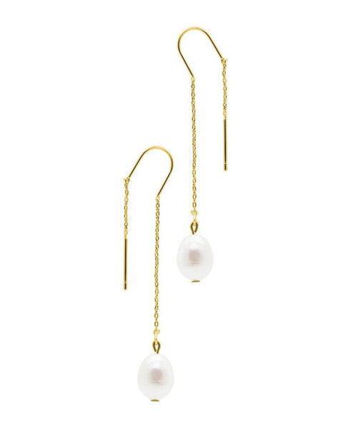 Gold Freshwater Cultivated Pearl Threader Earrings