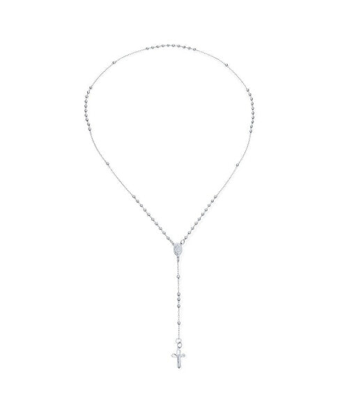 Catholic Prayer Round Ball Beads Jesus Crucifix Virgin Mary Rosary Y Necklace Unisex For Men For Women Sterling Silver