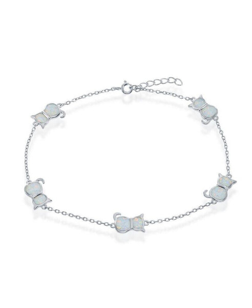 Sterling Silver Opal Cat Anklet - White Opal