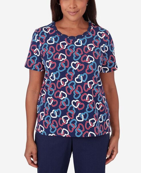 Petite All American Short Sleeve Linking Hearts Top