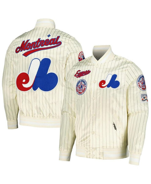 Men's Cream Montreal Expos Cooperstown Collection Pinstripe Retro Classic Satin Full-Snap Jacket