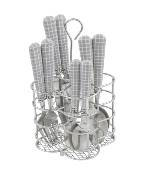 Bistro Geometric Grid Stainless Steel 16 Piece Flatware Set, Service for 4