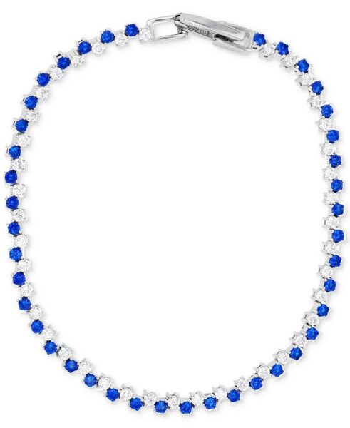 Blue & White Cubic Zirconia Link Bracelet in Sterling Silver