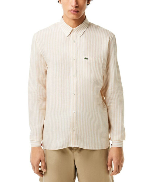 Men's Long Sleeve Striped Button-Down Linen Shirt